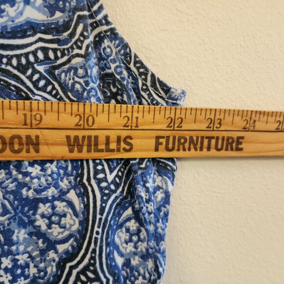 Caffe Marrakesh Blue/White Paisley Sleeveless Tunic Button Tank Top Women L Chic - Picture 12 of 14